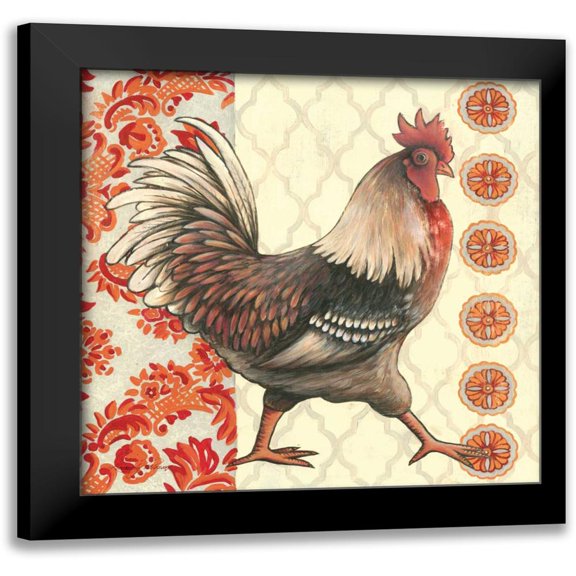Poloson, Kimberly 12x12 Black Modern Framed Museum Art Print Titled - Bohemian Rooster I