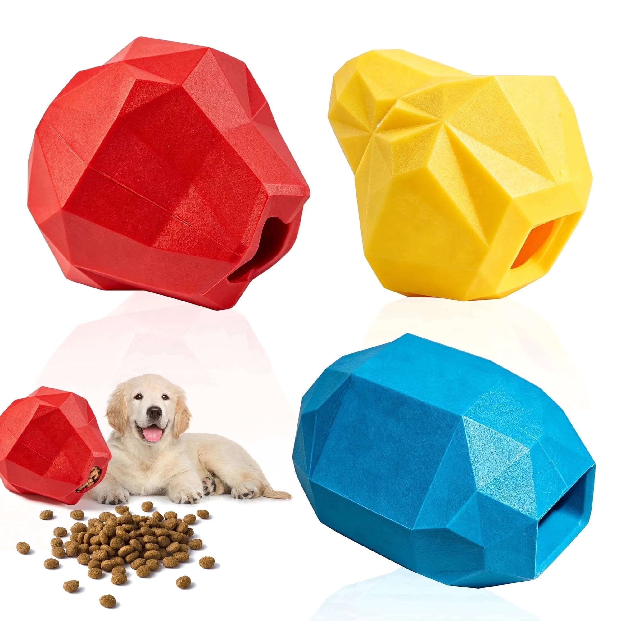 Tockfit Dog Toys For Aggressive Chewers, 3 Pack Dog Treat Dispenser Toy, Rubber Slow Feeder Toy