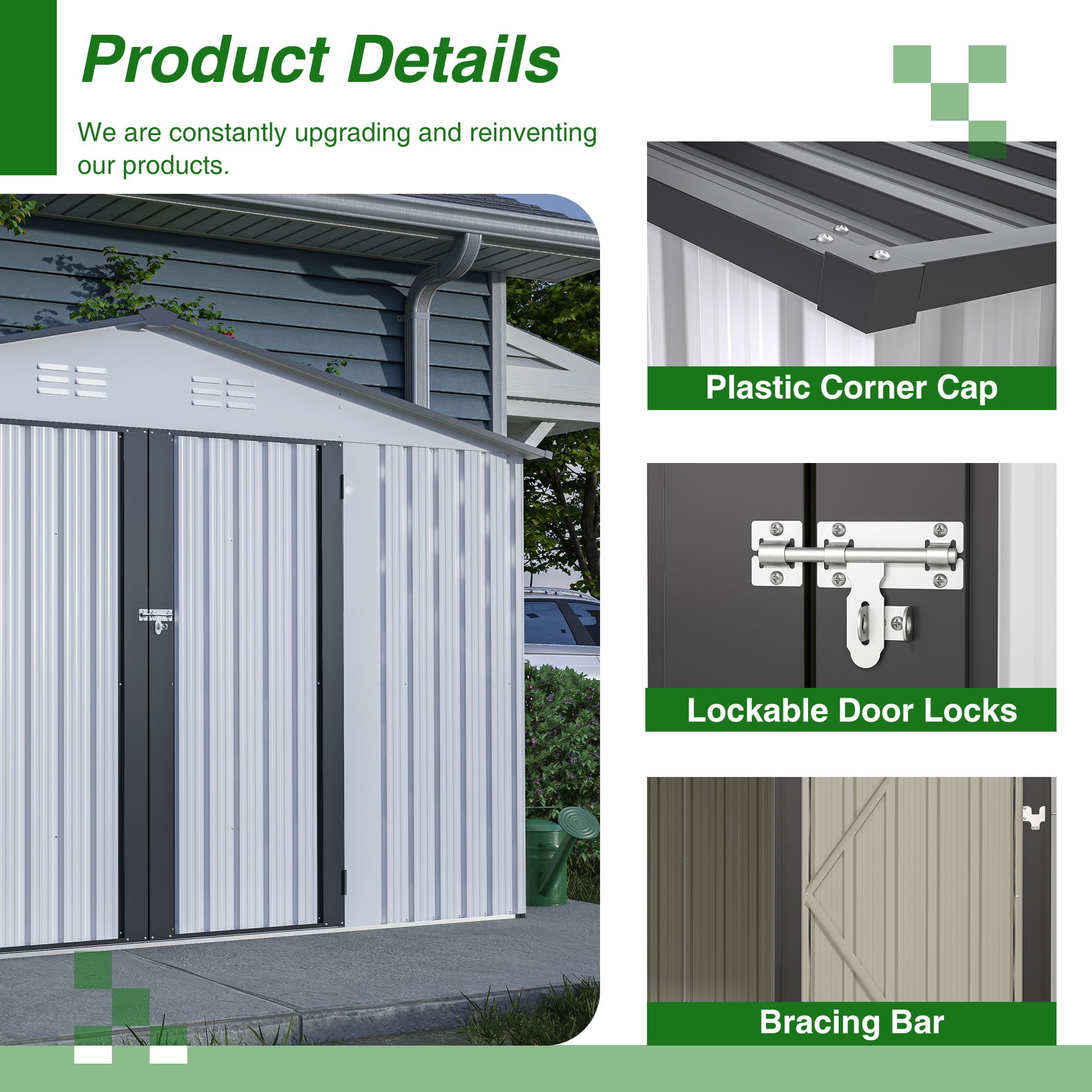 10×8 FT Metal Outdoor Storage Shed, Large Garden Sheds with 2 Lockable Doors, All Weather Anti-Corrosion Galvanized Steel Tool House for Backyard Garden Lawn, White