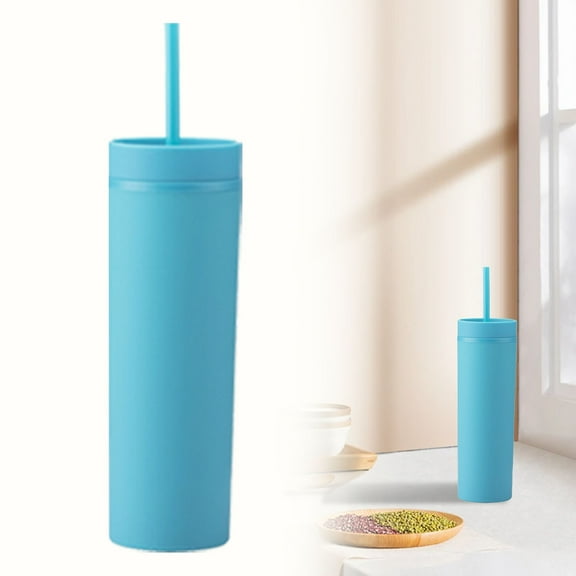 16oz Matte Acrylic Skinny Tumbler with Lid & Straw - Double Wall Insulated Cup for Hot/Cold Drinks, Leakproof Coffee Tumbler for Office/Beach/Camping