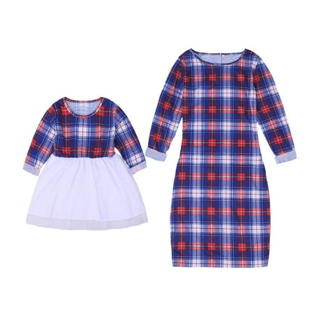 Family Outfits Mother Daughter Plaid Matching Dresses Womens Girls Christmas Dress