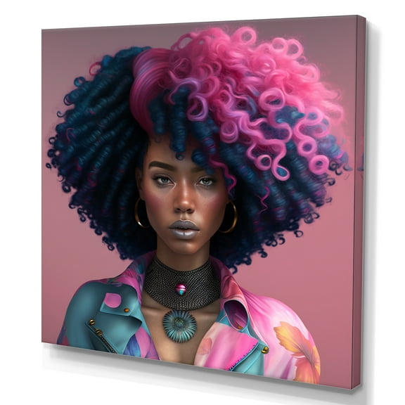 Designart Pink And Blue African American Woman VI Canvas Wall Art