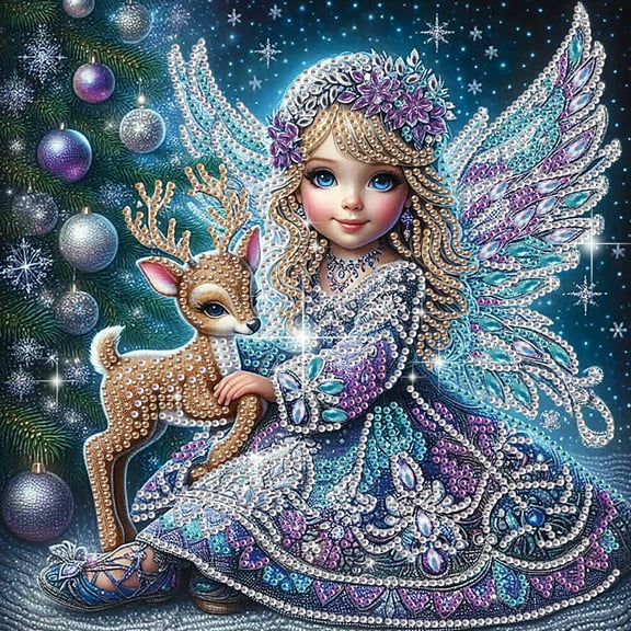 5D DIY Diamond Painting Kit Beautiful Angel and Fawn Theme Unique Diamond Shapes Handcrafted Artwork Suitable for Beginners and Adults Ideal for Home Wall Decor and Holiday Gifts