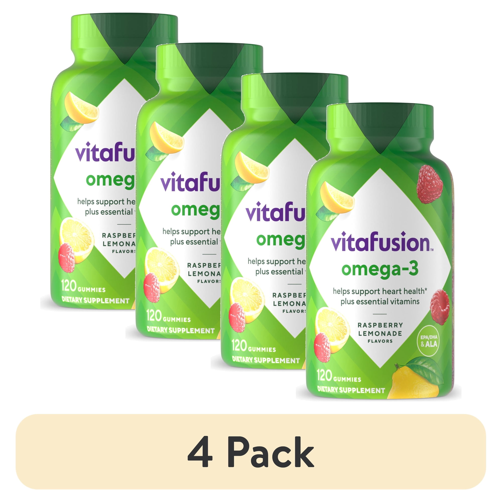 (4 pack) vitafusion Omega-3 Gummy Vitamins, Berry Lemonade Flavor Heart Health Vitamins(1), 120 Count