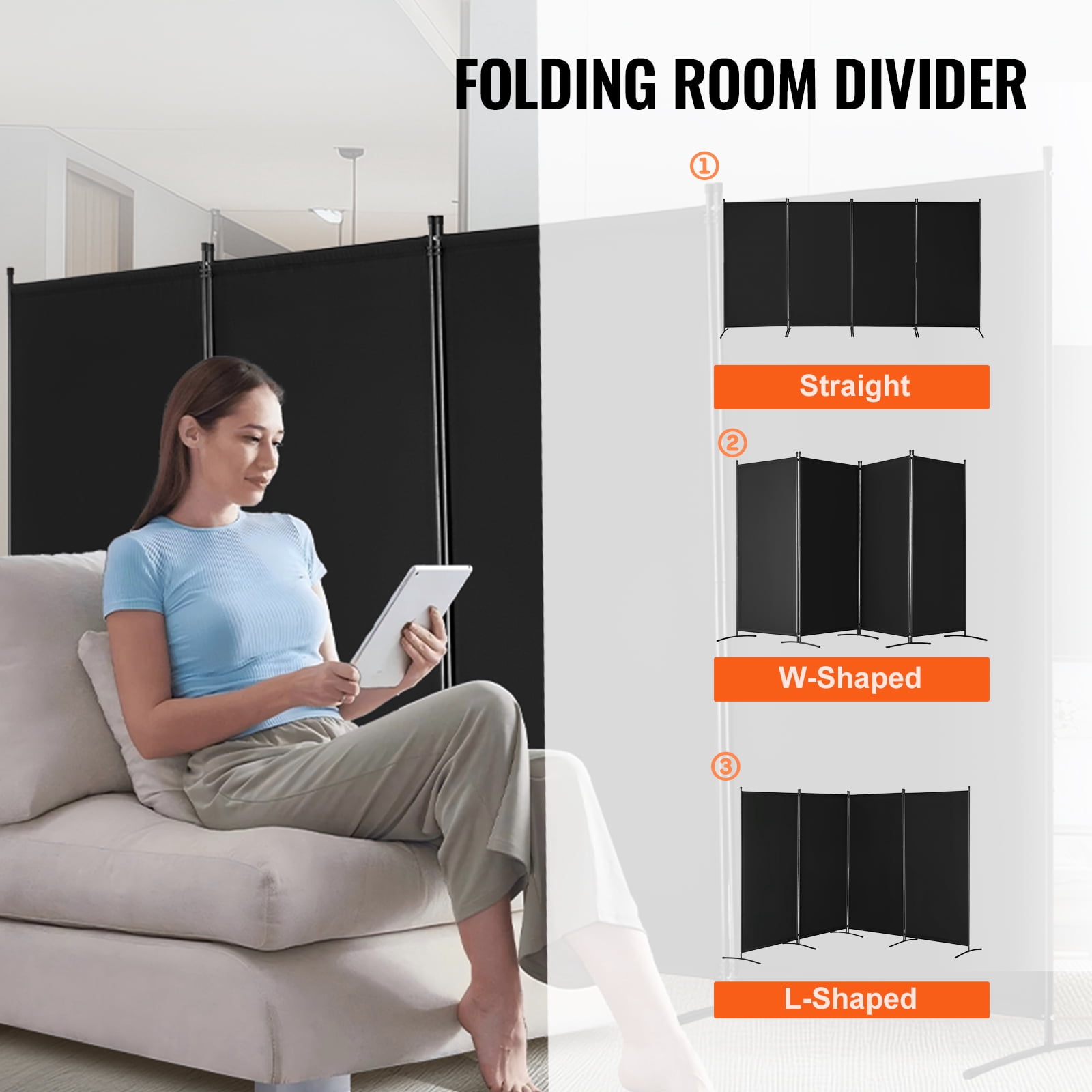 KFFKFF Space Separator, Quadruple Panel Divider, Foldable Privacy Barrier and Detachable Space Segregator for Room Division, Independent Space Dividers for Workspace, Sleeping Area, Study, Ebony