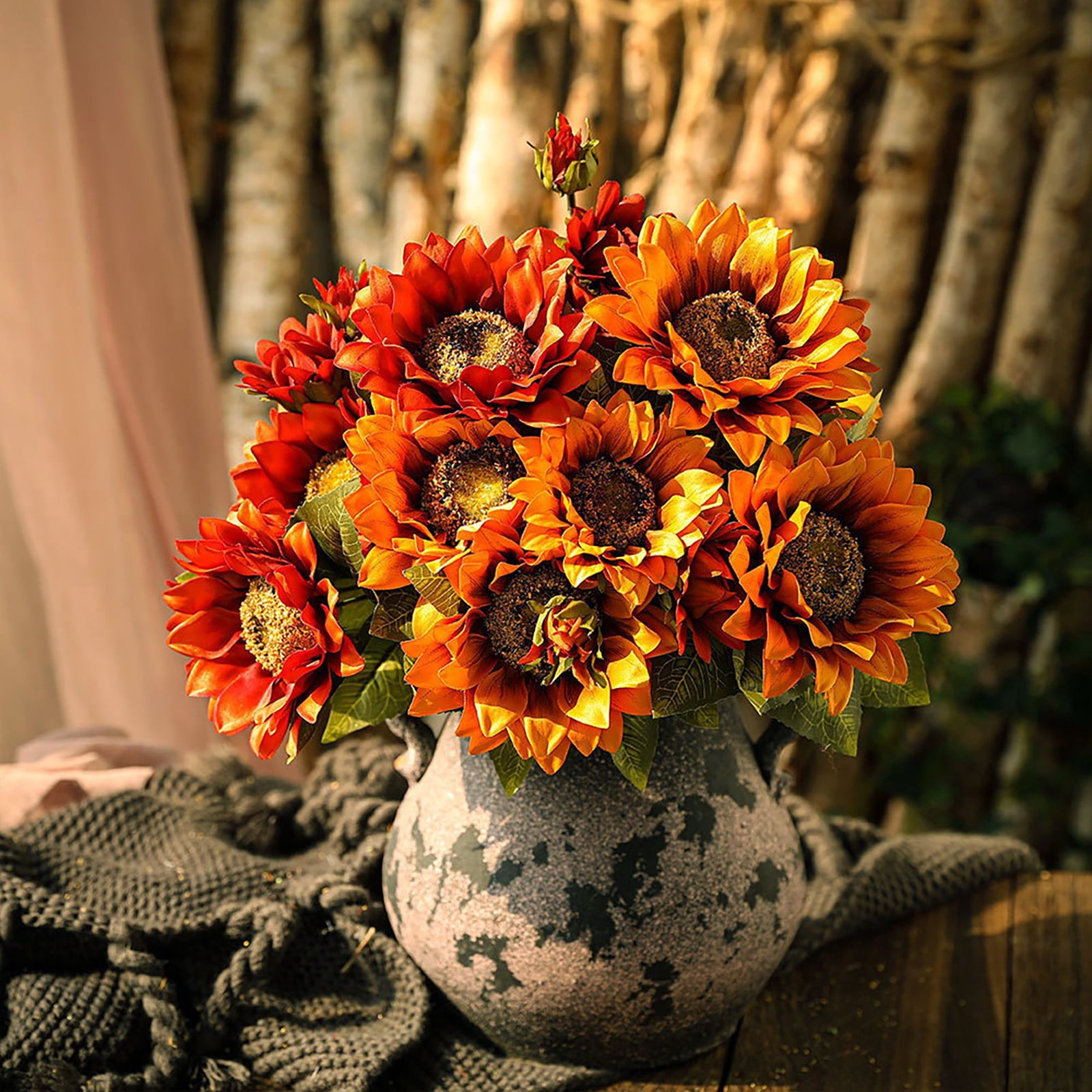 FXMLRLK 1 Bunch 11.8" W x 19" H Large Sunflowers Artificial Flowers with Long Stems Silk Fake Big Sunflowers Bouquet Faux Sunflower Arrangement for Home Vase Wedding Garden DIY Fall Decor,Blue