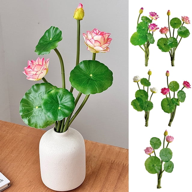 Arreglo floral artificial de lirio de loto para casa, salón de Buda, mesa y acuario