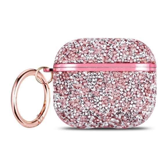 Allytech AirPods 3rd Gen Case with Glitter, Luxury Bling Sparkle Rhinestone Protective Shockproof Dustproof Keychain Apple Bluetooth Container Skin Cover for Apple Airpods 3 2021 Released, Pink