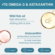 Igennus Ultra Pure Omega 3 Triglyceride rTG Wild Fish Oil 1360mg, IFOS Certified, EPA DHA 1000mg Plus Astaxanthin, Non-GMO, for Men & Women, 180 Softgels