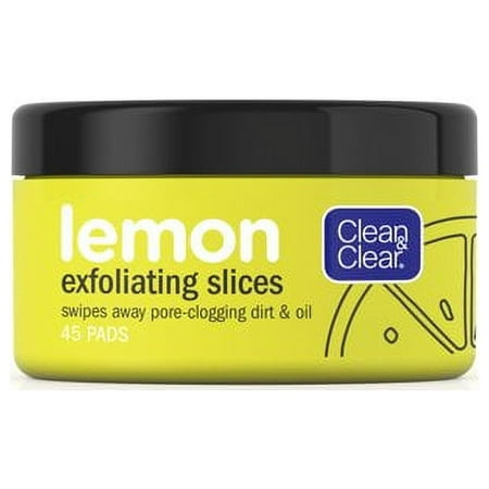 Clean & Clear Lemon Exfoliating Facial Pads 45 Ct | Cleansing Face Pads with Lemon Extract Vitamin | Oil Free Face Wash Pads | Face Wipes for Oily Skin to Cleanse Pore Clogging Dirt
