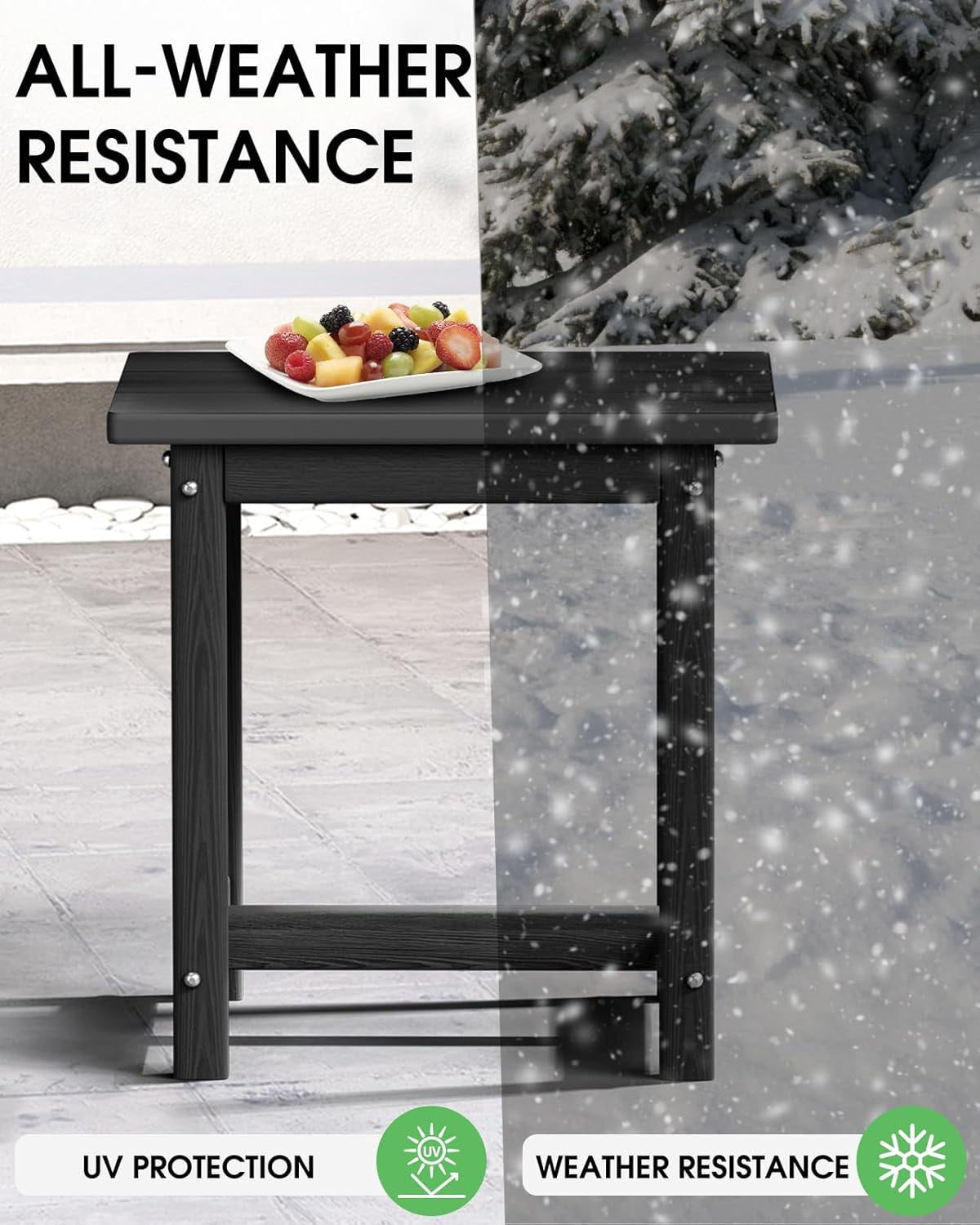 SUUNYN HDPE Outdoor Side Table, Weather Resistant Patio End Table, Black