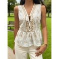 thumbnail image 4 of Gynyvoja Women'S V Neck Tank Top Floral Embroidery Ruffle Cap Sleeve Tie Front Tops Cream White L, 4 of 9
