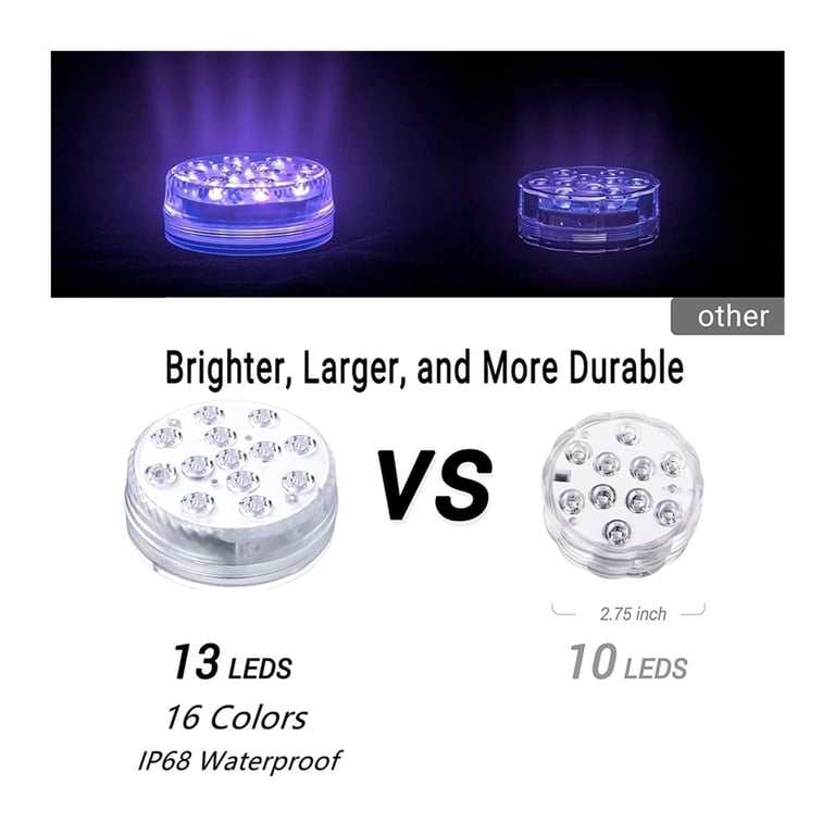 Submersible LED Lights With RF Remote 13 LED Underwater Led Lights With Magnet Ip68 Pool Light For Pond Shower Tub Vase Submersible LED Lights With RF Remote 13 LED Underwater Led Lights With Magnet Ip68 Pool Light For Pond Shower Tub Vase