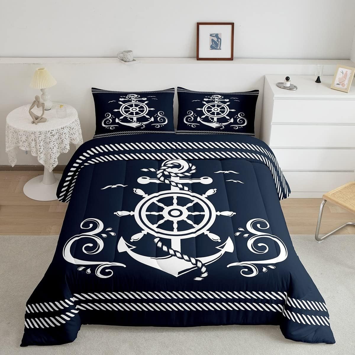 YST Nautical Anchor Bedding Set for Boys, Compass Adventure Comforter