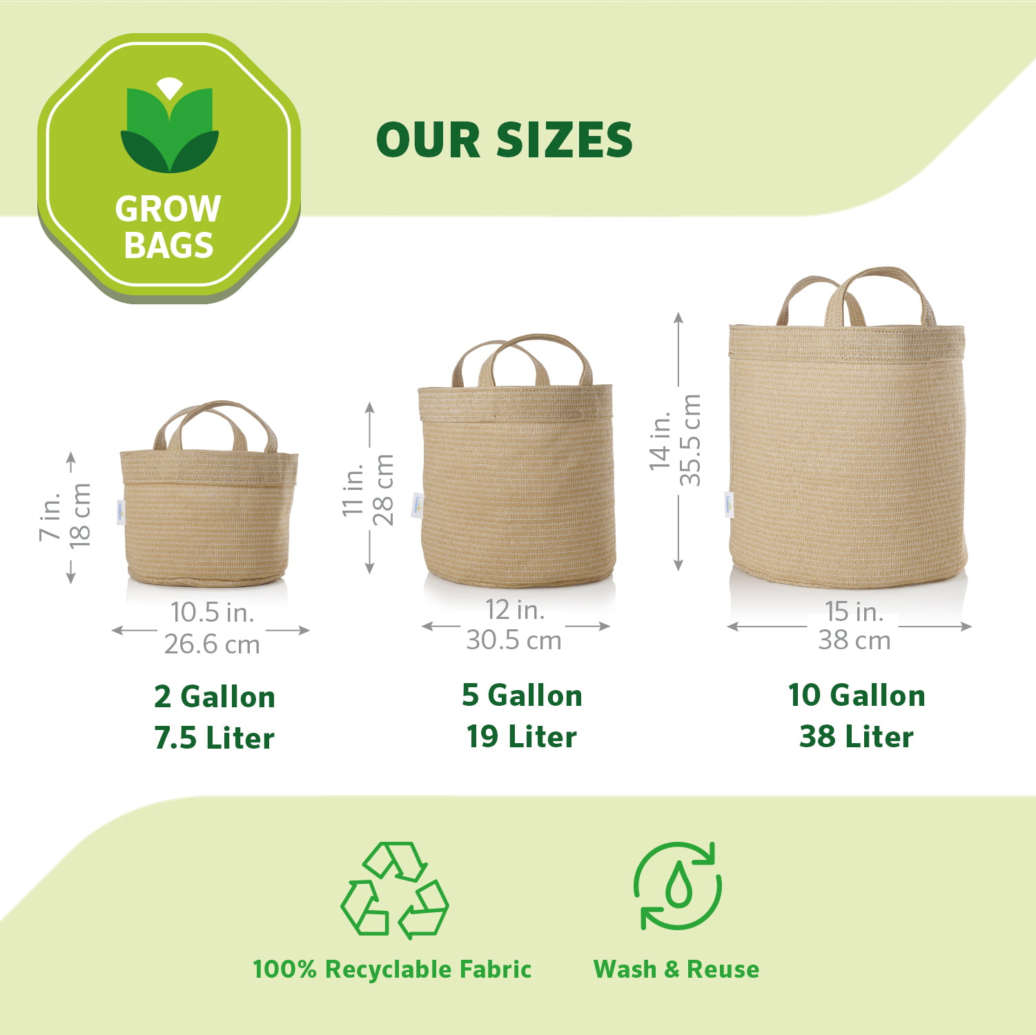 Coolaroo 10 gal. HDPE Fabric Grow Bags, Desert Sand, 3 Pk.