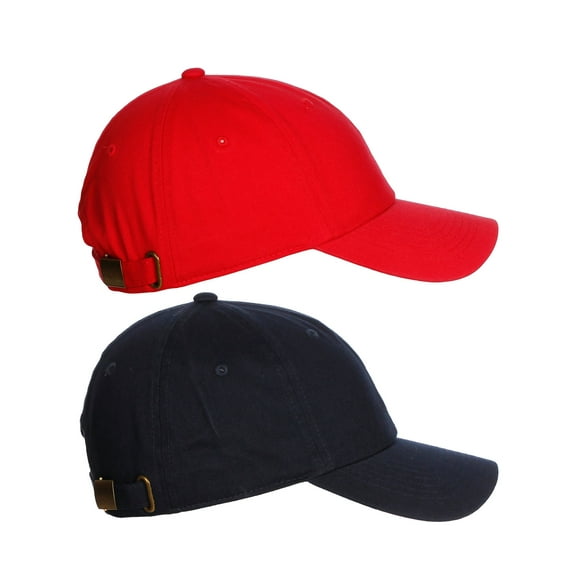 Diversity & Inclusion D&I Plain Dad Hat 100% Cotton Unstructured Hat Unisex Strap Cap - 2Pk - Navy Red