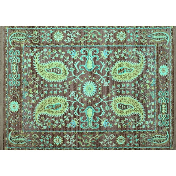 Ahgly Company Machine Washable Indoor Rectangle Persian Turquoise Blue Traditional Area Rugs, 5' x 7'