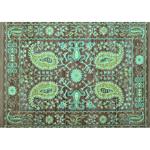 Ahgly Company Machine Washable Indoor Rectangle Persian Turquoise Blue Traditional Area Rugs, 5' x 7'