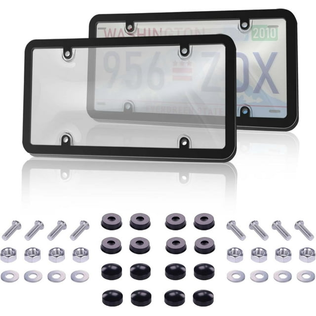2 Pack Couvercle de Plaque d'Immatriculation, Résistance aux Intempéries, Protecteur de Plaque d'Immatriculation Incassable avec Design Transparent, s'Adapte à Toutes les Plaques d'Immatriculation Standard 6x12 Pouces avec Vis et Capuchons