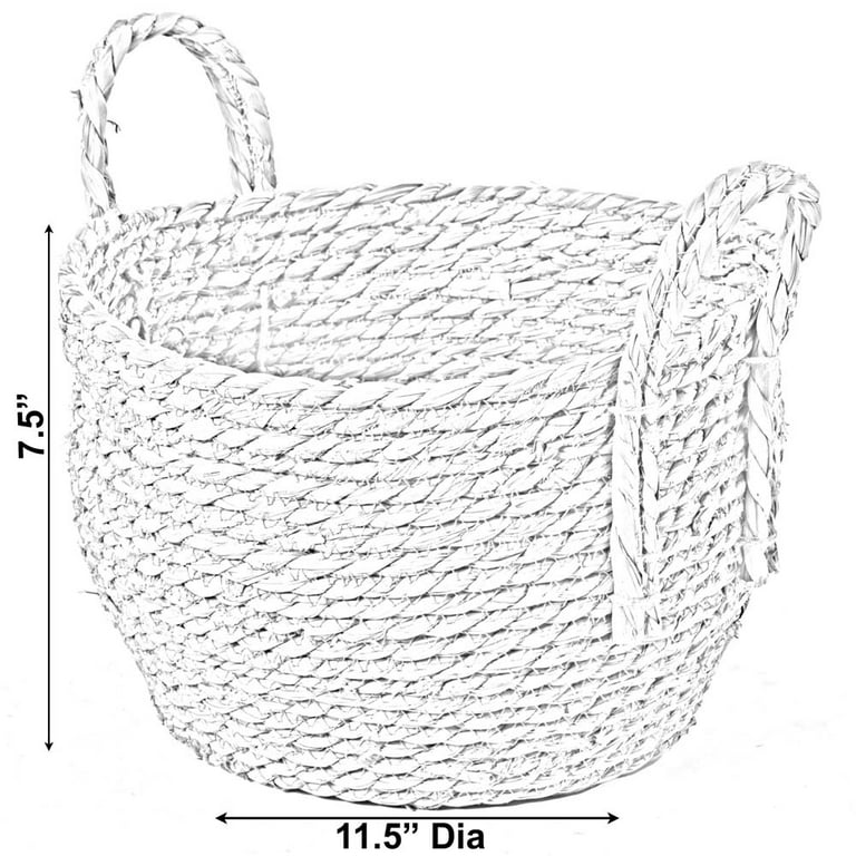 Vintiquewise Decorative Round Small Wicker Woven Rope Storage Blanket Basket  with Braided Handles QI003835.S - The Home Depot