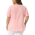 thumbnail image 3 of Agnes Orinda Women's Plus Size Easter Top Square Neck Ruffle Sleeve Pleated Front Hollow Summer Casual Blouse 1X Pink, 3 of 6