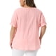 thumbnail image 3 of Blusa de verano casual con escote cuadrado, mangas con volantes y pliegues en la parte delantera, talla 1X, color rosa, para mujeres de talla grande, de Agnes Orinda, para Pascua., 3 of 6