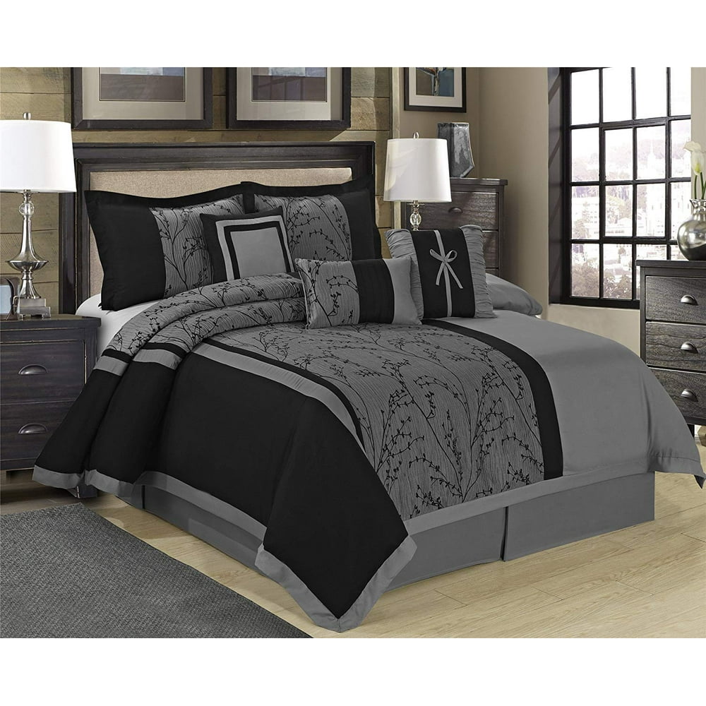 HIG 7 Piece Comforter Set King Gray Jacquard Fabric PatchworkLeticia