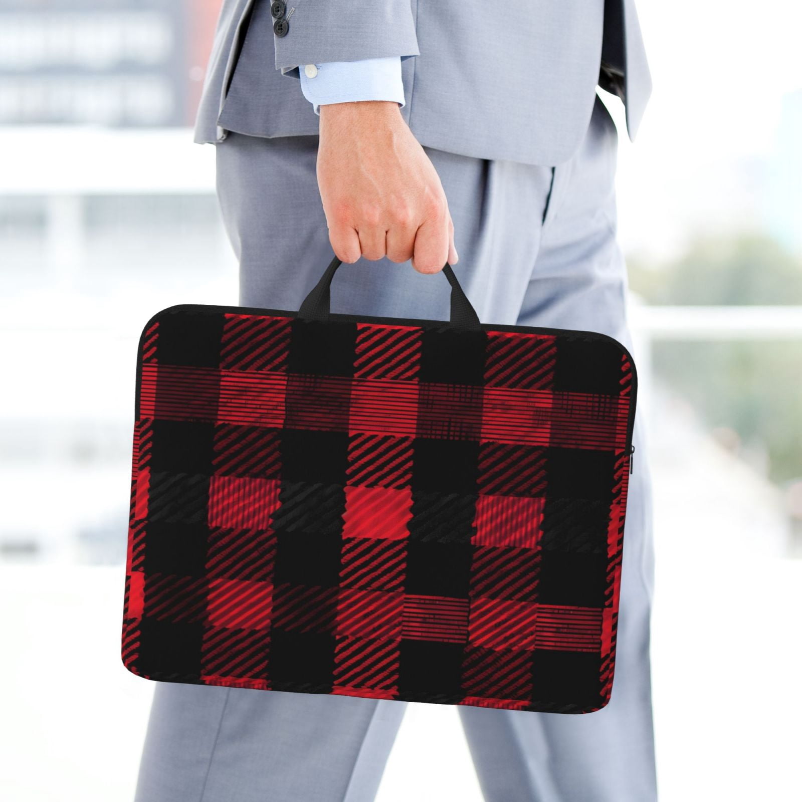 Laptop Sleeve Bag For Women Men 14inch Waterproof Durable Protective Computer Carrying Cover Handle Laptop Case Bag A Seamless Pattern Of Red And Black Plaid