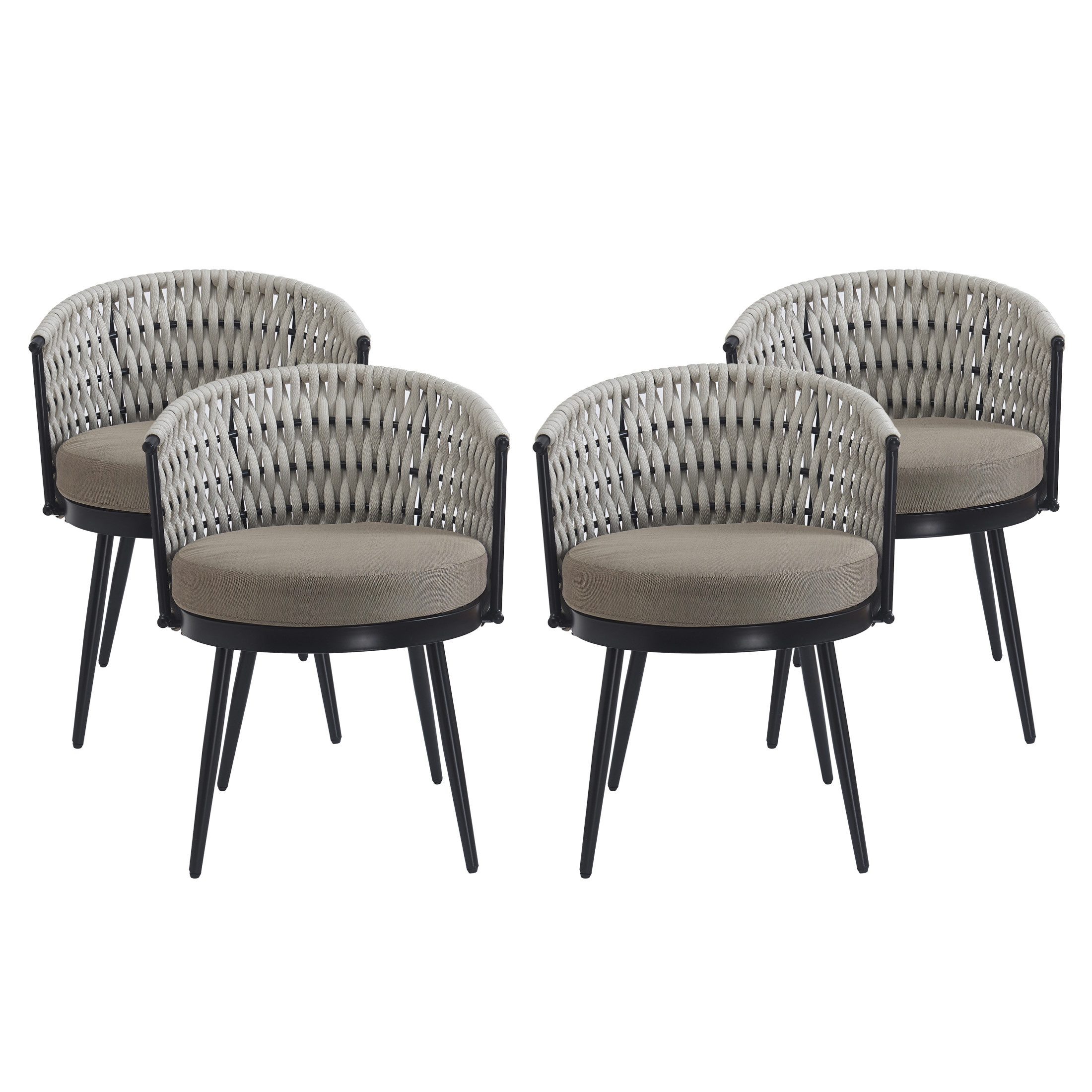 Christopher Knight Home Outdoor Patio Dining Chairs with Metal Frame, Rope Back and Khaki Cushions, Set of 4