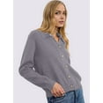 thumbnail image 5 of Women Lapel Collar Sweater Button Up Open Front Fall Knit Jackets Cute Long Sleeve Button Down Cardigan Gray L, 5 of 7