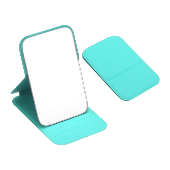 Uxcell Small Rectangle Pocket Mirror for Purse,  4.33 x 2.76 Inch Compact Makeup Mirror with Leather Case, Travel Mirror Handheld Mirror for Women, Girls, Purse, Gift(Cyan)