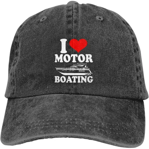 I Love Motor Boating Funny Hat Adjustable Denim Baseball Cap Black Dad Hat Men Women
