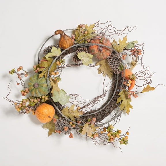 SAFAVIEH Faux 24 Inch Oak Leak Wreath W/ Pumpkins, Multi