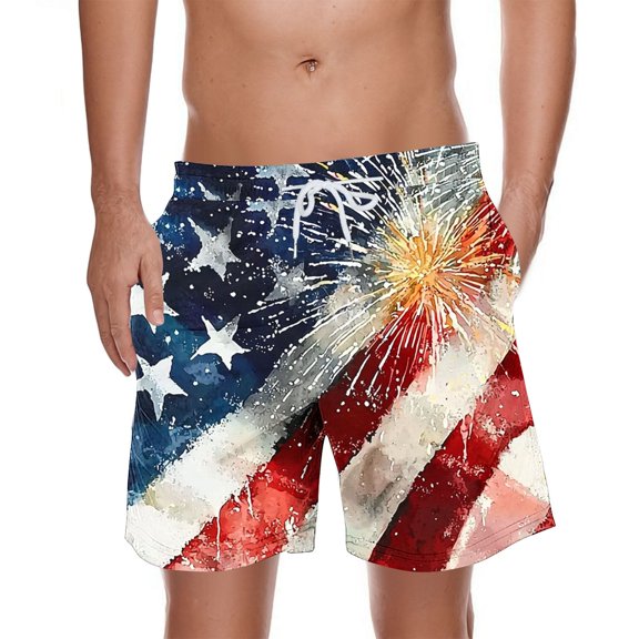 Jinhomg Men's Casual Summer Shorts American Flag Patriotic Graphic Shorts Loose Fit Comfy Elastic Drawstring Waist Beach Shorts with Pockets Male 4Th of July Gifts Blue XXL