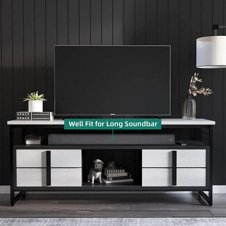 Dextrus Modern TV Stand for TVs up to 65 inch Wood Entertainment Center with Shelf TV Console Cabinet White Oak Black 59.5