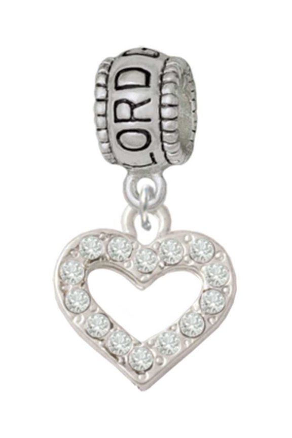 Silvertone Crystal Open Heart Lord Guide Me Charm Bead