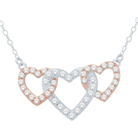 1/2 Carat T.W Diamond Pink Plating Over Sterling Silver Triple Heart Necklace, 18 Chain