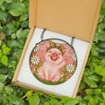 thumbnail image 3 of Lotusprinthandmade Cute Pig Lovers Stained Glass Suncatcher for Window Hanging Cir6in, pig animal stained glass decor, pig lovers glass art, 3 of 4