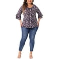 thumbnail image 2 of Agnes Orinda Women's Plus Size Floral Print V Neck Tiered Ruffle Bell Sleeve Blouse 2X Purple, 2 of 6