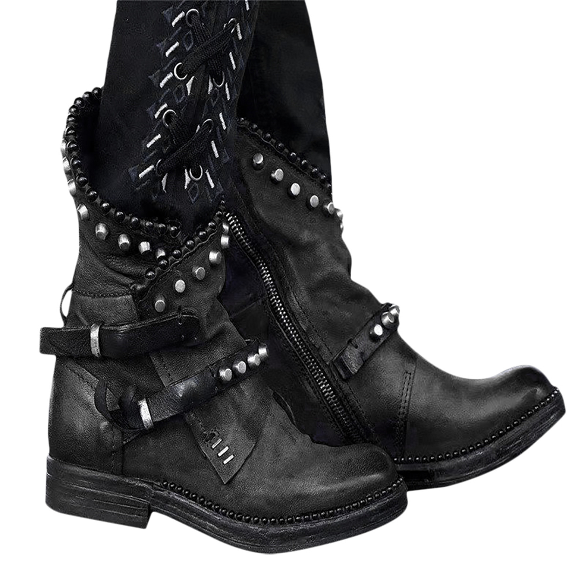Leather biker boots Balmain Black size 