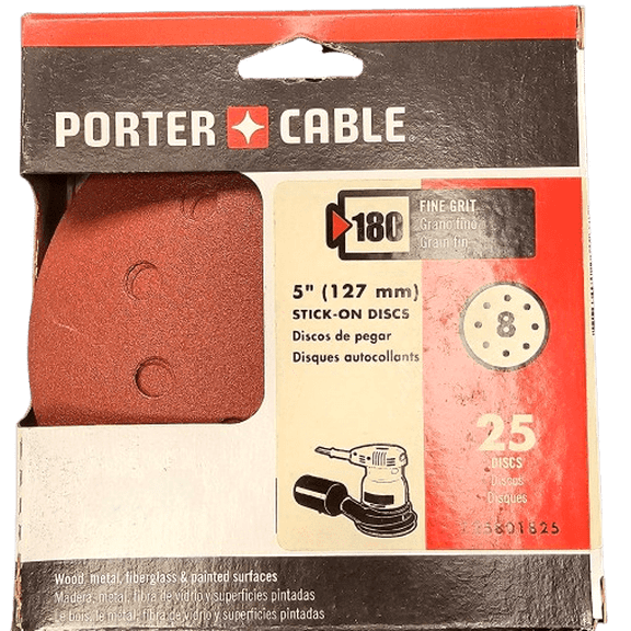 Porter Cable 725801825 - 5" 180 Grit 8-Hole Aluminum Oxide PSA Discs