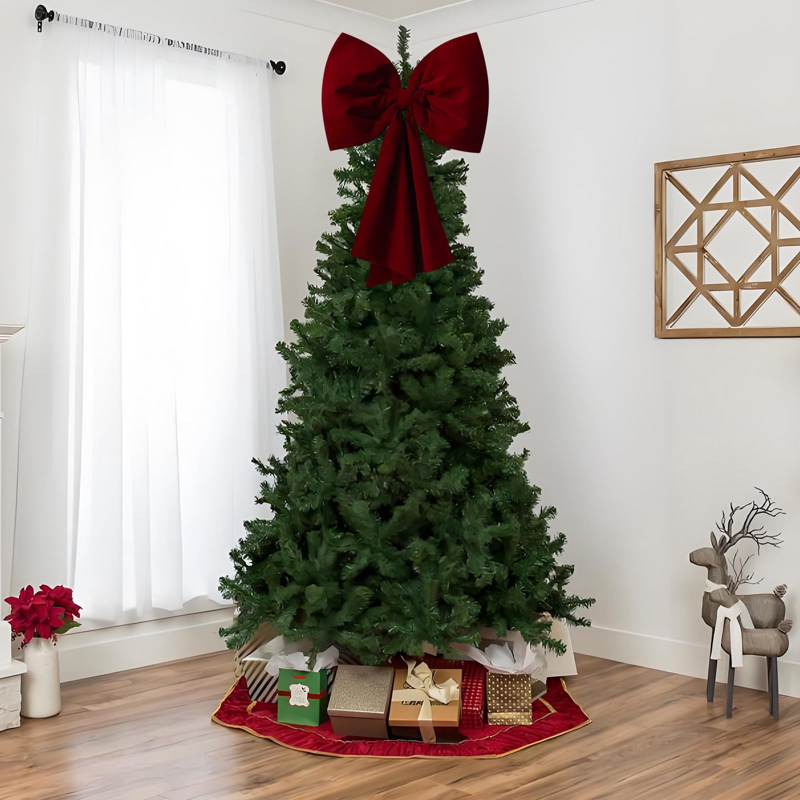Hvmvliv Large Wine Red Velvet Bow Christmas Decoration, 110x80cm Cloth Material for Tree Window Display, Oversized Festive Pendant for Office Street Decor Red
