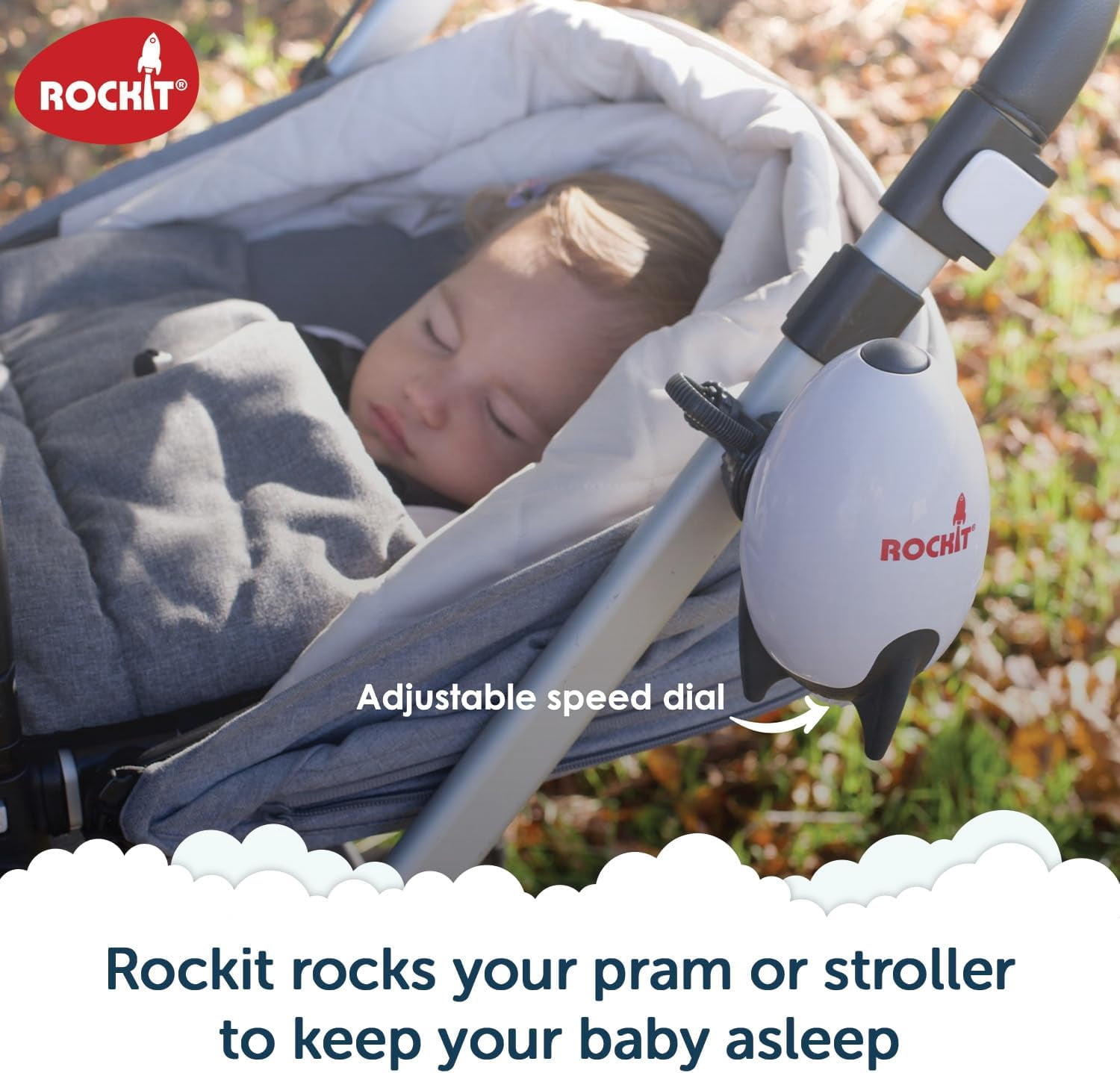 Rockit Rocker USB Rechargeable 2.0. Rock-it Baby Rocker Rocks Any Stroller, Carriage, Pushchair or Buggy. Comes with a Rotating Stroller Bracket.