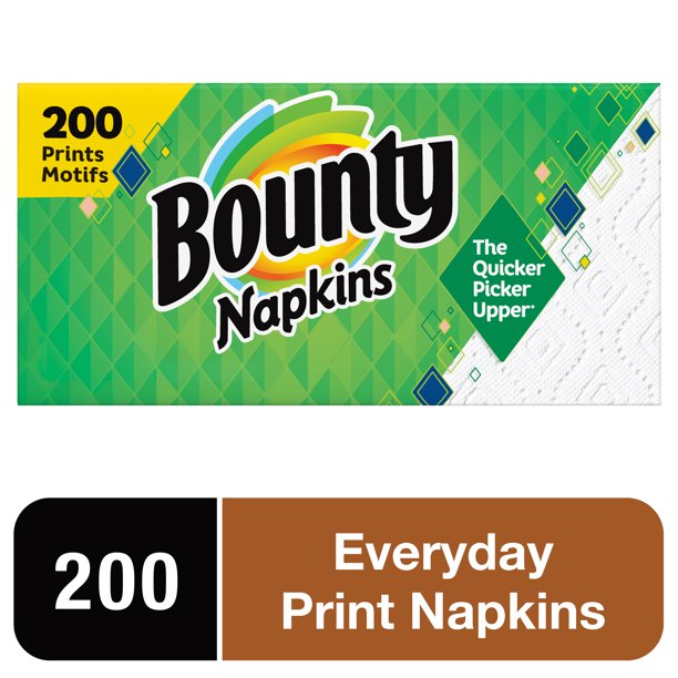 Bounty Everyday Paper Napkins, White and Print, 200 Count