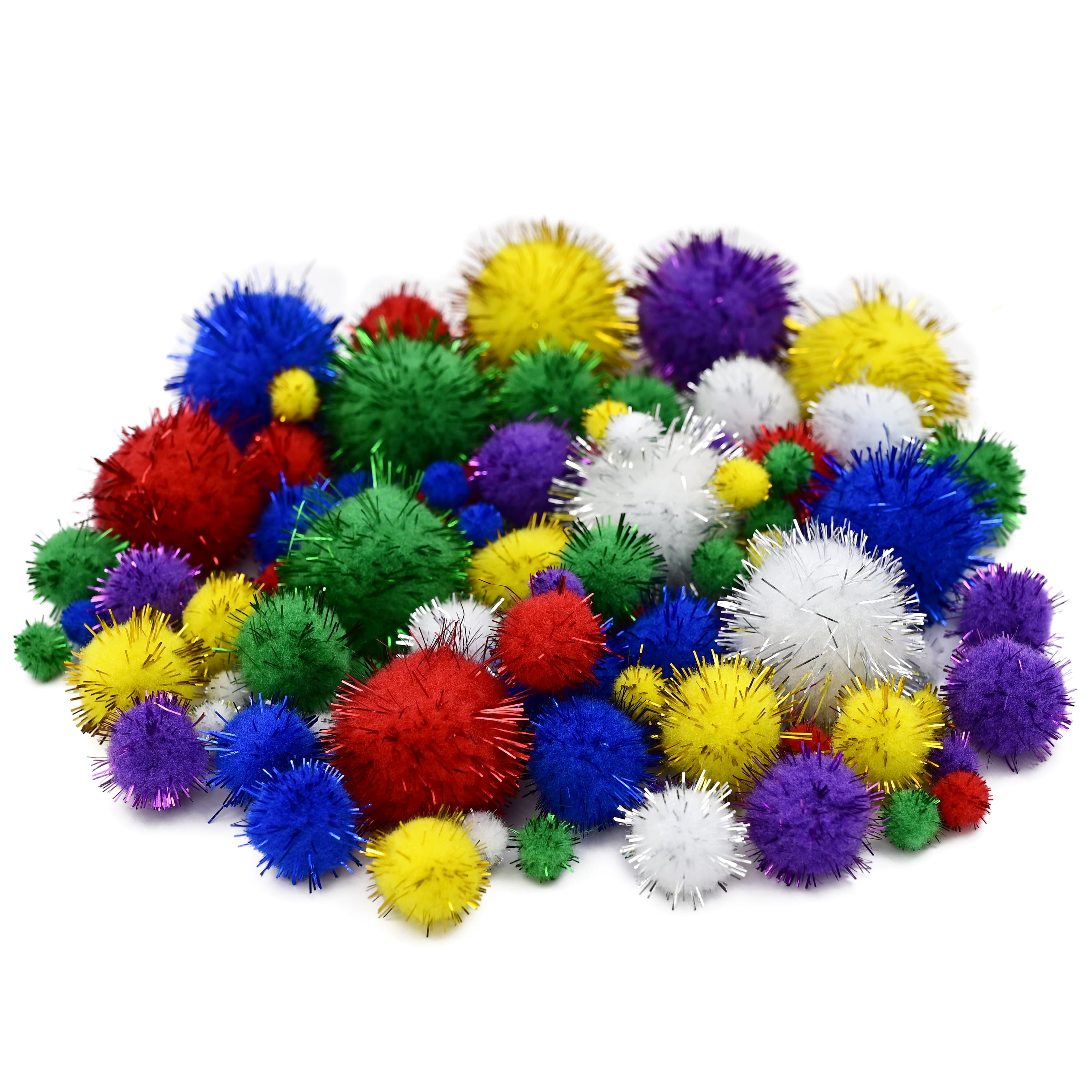 Hello Hobby Multicolor Glitter Craft Pom Poms, 100 Pieces