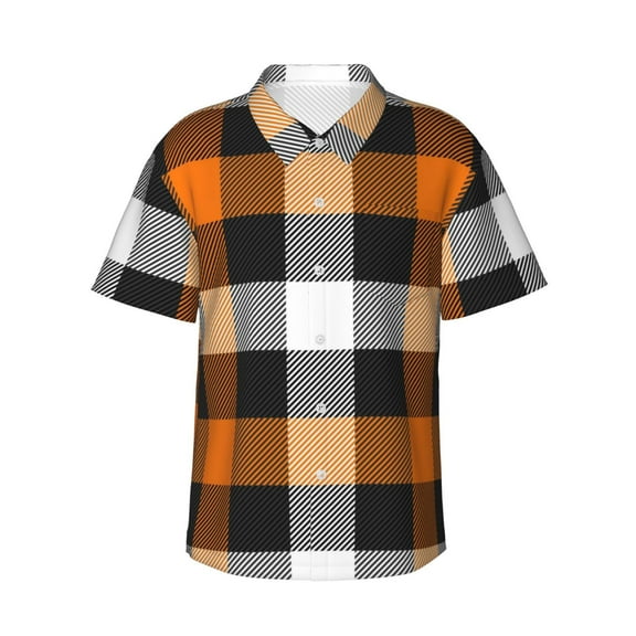 Kll Men'S Hawaiian Shirt Short Sleeve Button Down Beach Shirts-Orange Plaid