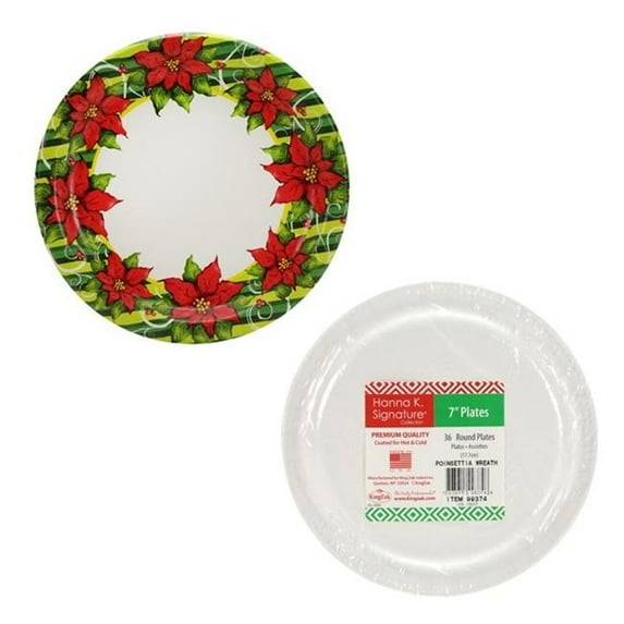 DDI 2185268 Poinsettia Wreath - 7" Paper Plates - 36-Packs Case of 36