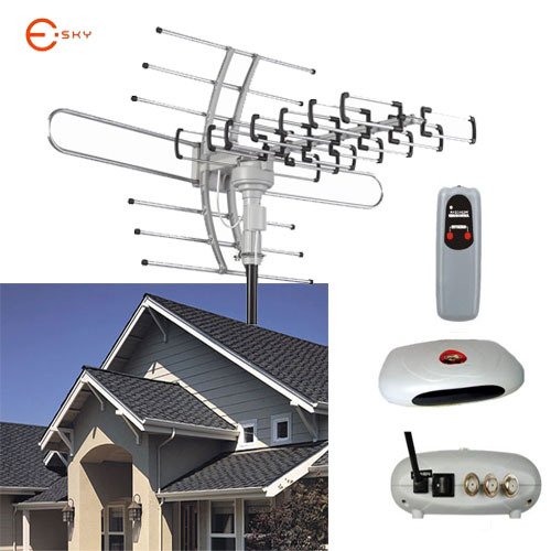 150 Mile HDTV Outdoor Amplified with Remote Controlled Antenna HD 360° 38dB Rotor UHF/VHF/FM