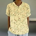 thumbnail image 2 of Summer Linen Tops for Women Floral Printed Loose Fit Casual T Shirts with Collar Plus Size Beach Outfits S-5XL (XL, Yellow), 2 of 5