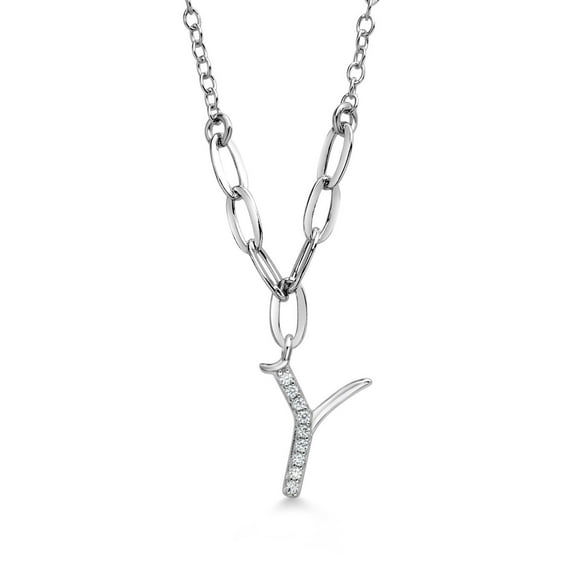 Gem Stone King Made in Italy 925 Sterling Silver Pendant Necklace for Women with Dangling Initial Y Letter Charm with Moissanite